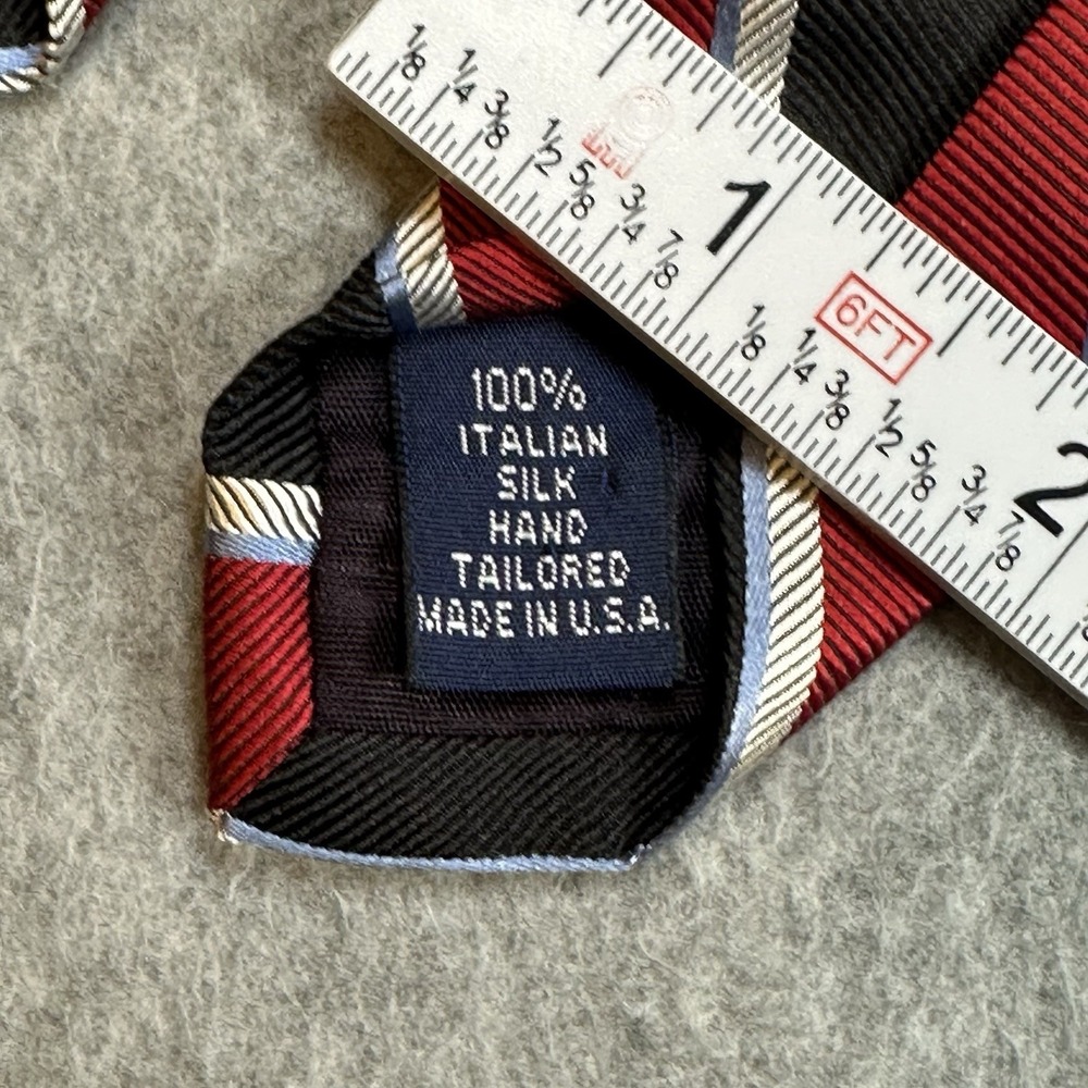 Paul Fredrick Red Black Stripe Italian Silk Necktie Hand Tailored USA 58x3.5in - Picture 6 of 7